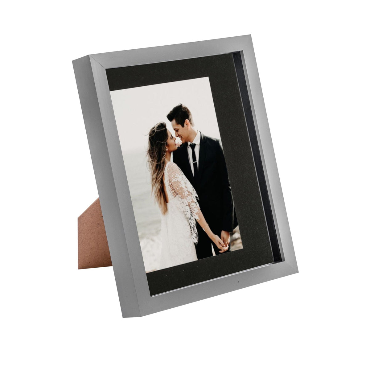 8" x 10" Grey 3D Box Photo Frame - with 5" x 7" Mount - Black Mount