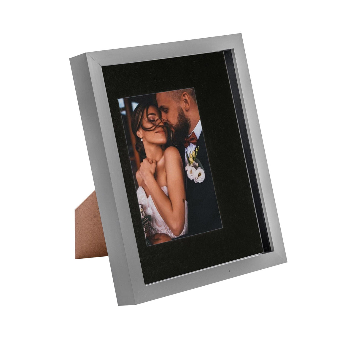 8" x 10" Grey 3D Box Photo Frame - with 4" x 6" Mount - Black Mount