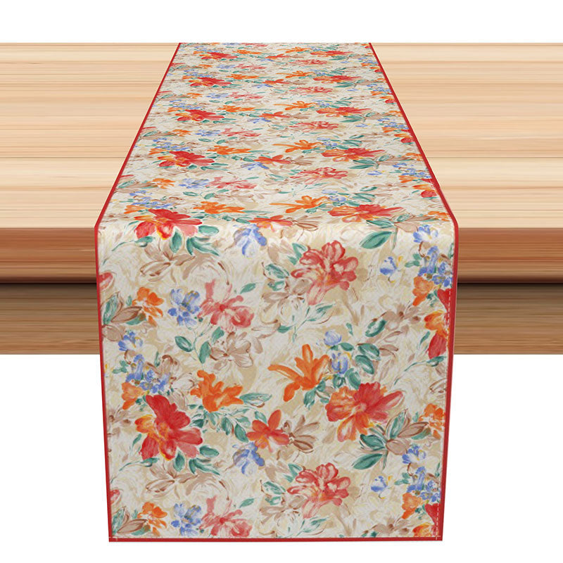 Aperturee Classic Christmas Table Runner with Red and Green Painted Floral Print, for Holiday and Winter Dining, 12x72in (WxH), 15.52 USD, table run