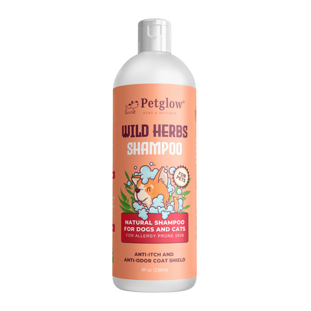 PetGlow Pure Natural Wild Herbs Shampoo for Dogs and Cats, Reduces Itching, Dandruff, Odor, Contains Aritha Tulsi Amla Soap Nut, No Parabens, Sulphate