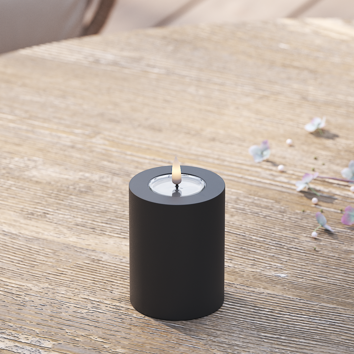LED-Blockkerzen für den Außenbereich, Ø 7,5 x 10 cm, schwarz