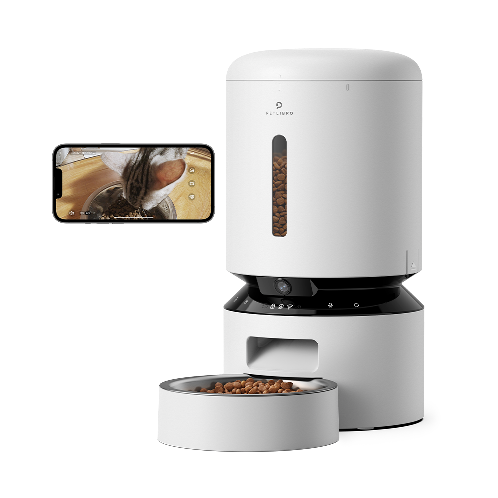 Petlibro Granary Automatic Smart Pet Feeder With Camera, White / Single Bowl, automatic cat feeder with camera