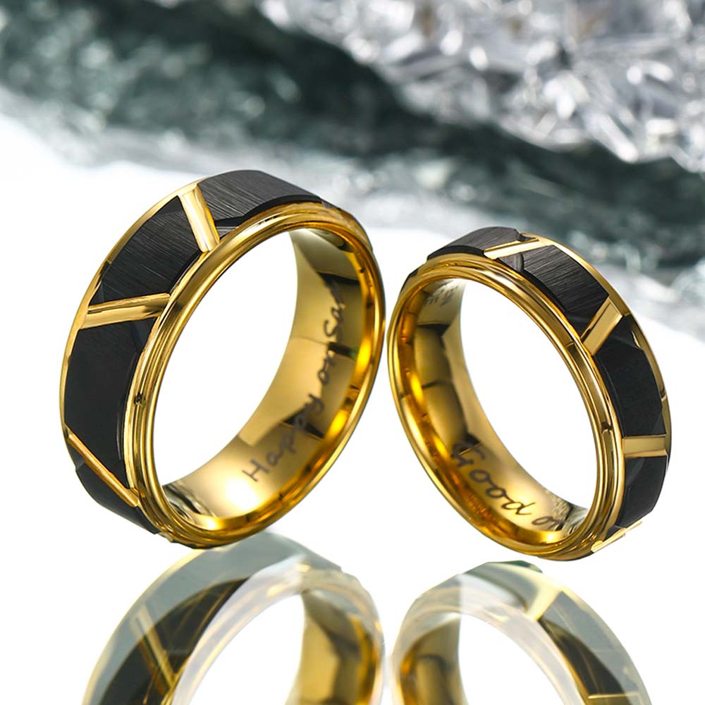 【Paar】Vergoldeter Wolfram Ring - Rad der Ruhm