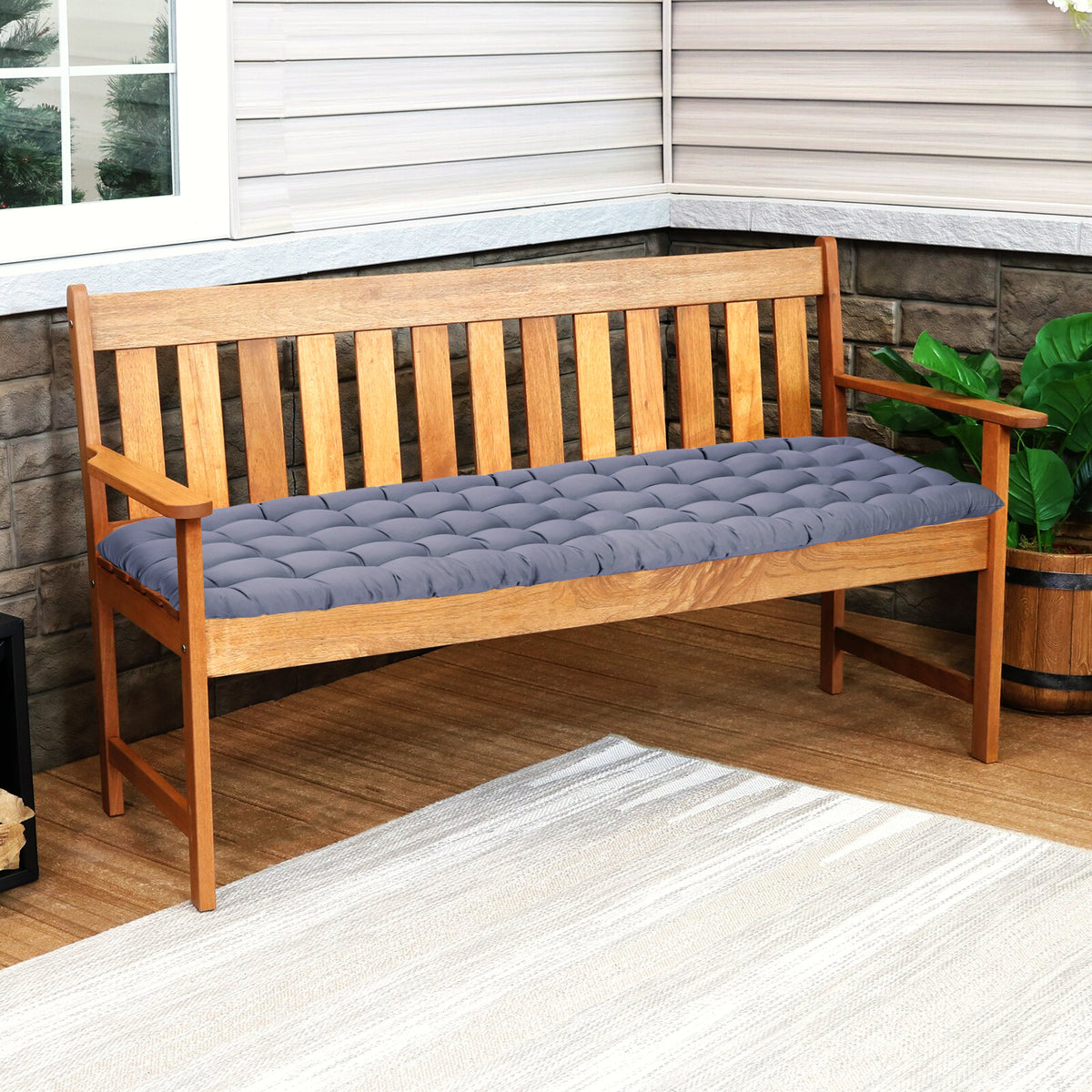 2-Seater Outdoor Bench Cushions Garden Tufted Seat Bench Pads Water Resistant - Dark Grey