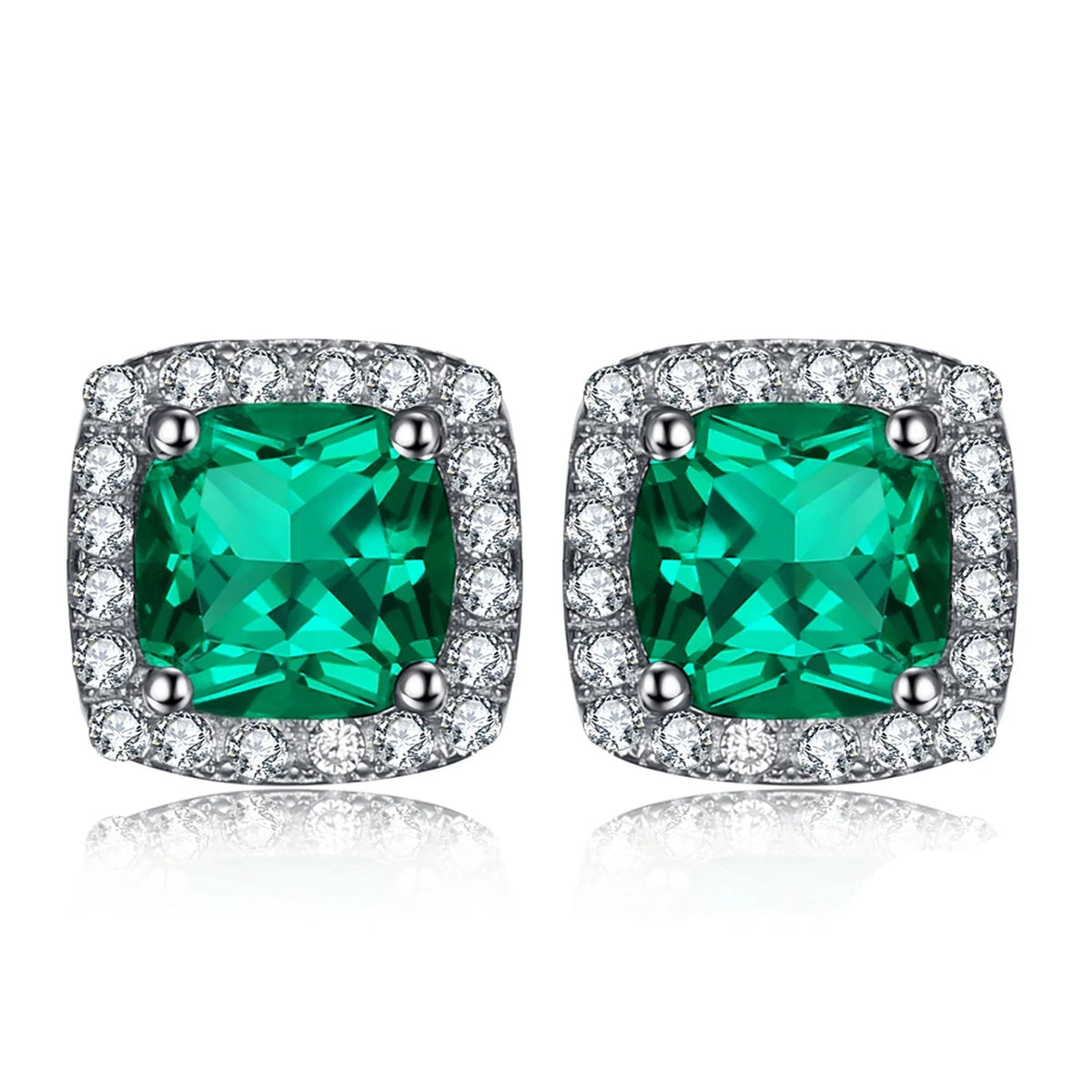 Radiant Created Nano Emerald Stud Earrings in 925 Sterling Silver - Elegant Fashion Jewelry for Women