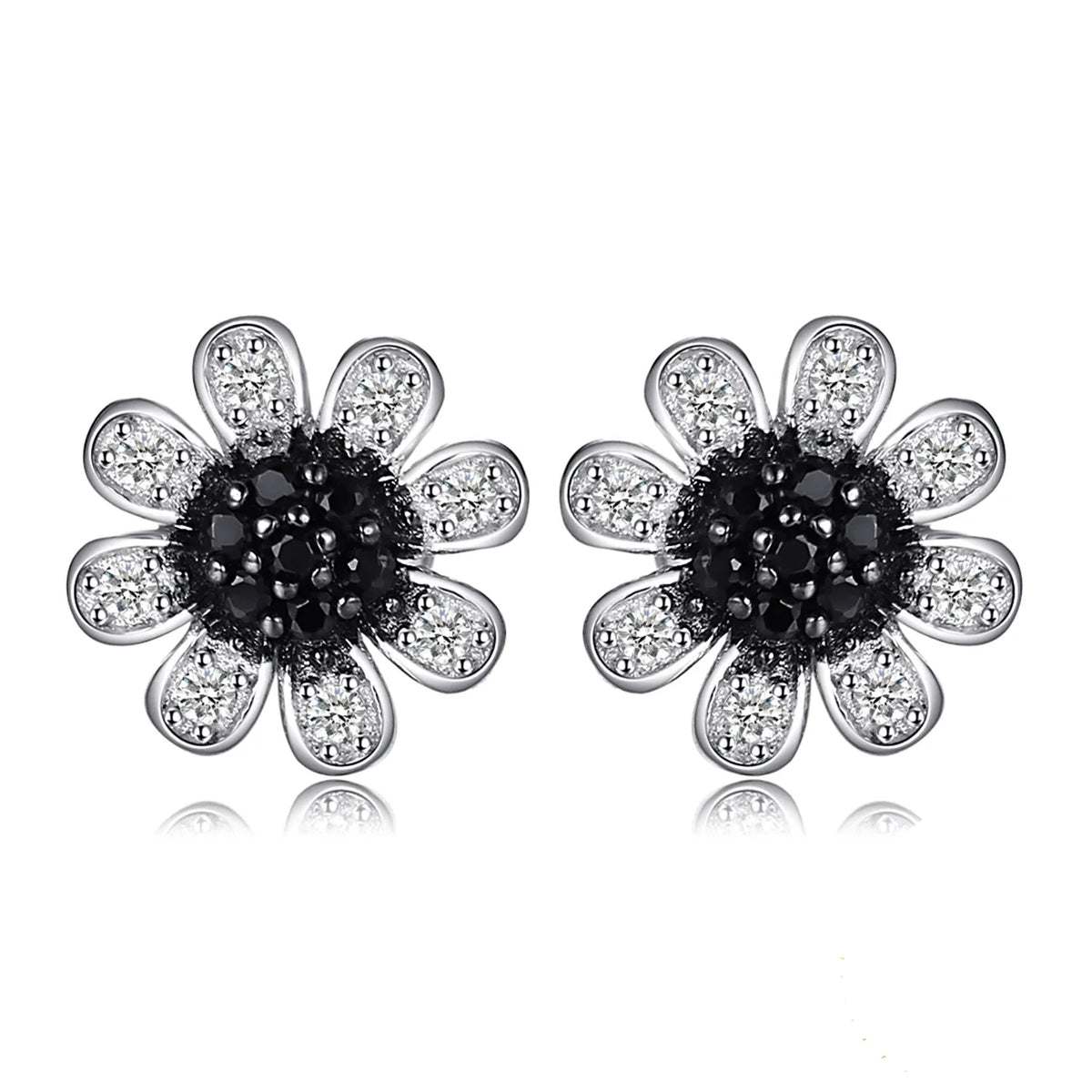 Elegant Flower Design Black Spinel Stud Earrings in Solid 925 Sterling Silver - A Perfect Fine Jewelry Gift for Women