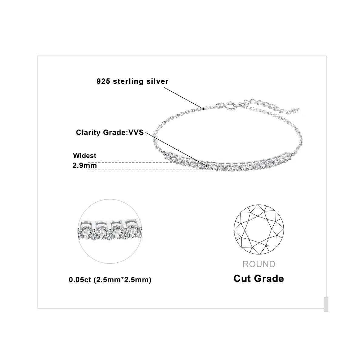Elegant Moissanite D Color Round Cut 925 Sterling Silver Adjustable Link Bracelet for Women - Yellow Rose Gold Plated - 925 Sterling Silver