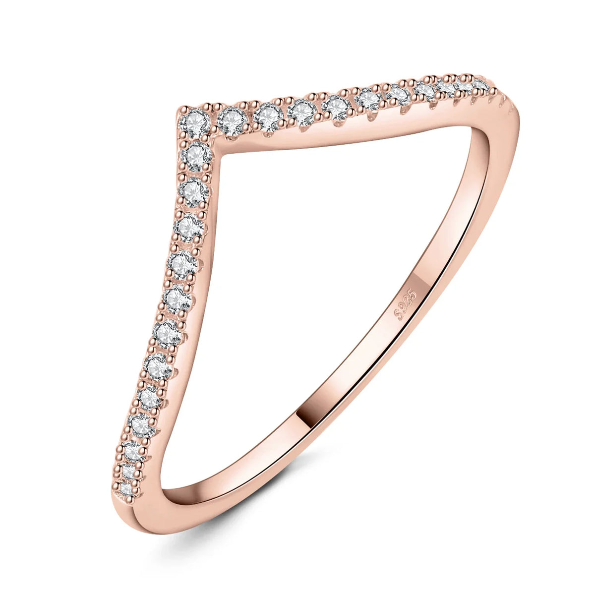 Radiant Moissanite D Color Round Cut 925 Sterling Silver V Shape Stackable Wedding Ring for Women with Yellow Rose Gold Plating - Rose Gold Plated / 5
