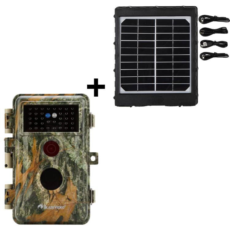 Bundle Wildkamera Wildtierkamera Jagdkamera 64MP 2304*1296p + Solarpanel-Kits 3W 8000mAh 12V/9V/6V Maximale Entfernung bis 75 Füße, 0,3s Auslöserzeit