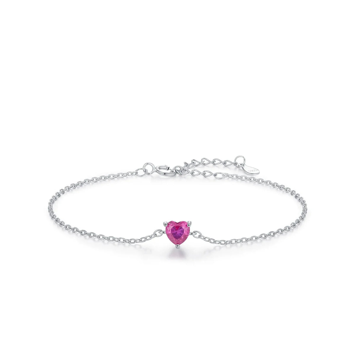 Stunning 925 Sterling Silver Heart Bracelet with Romantic Rose Red Zirconia - Elegant Link Chain for Women, Perfect for Fine Jewelry Gifts - Rhb1727S