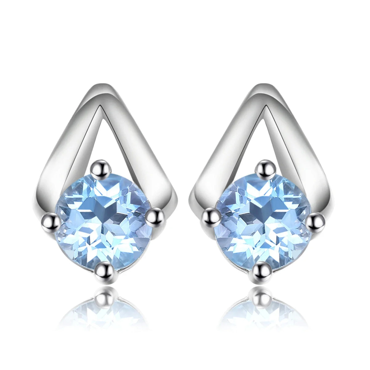 Elegantly Crafted 1.2Ct Round Natural Sky Blue Topaz Stud Earrings in 925 Sterling Silver - A Timeless Gift for Women - 925 Sterling Silver