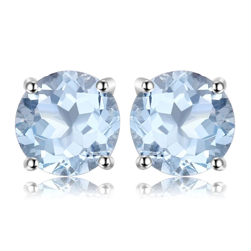 Elegant Oval Natural Amethyst 925 Sterling Silver Stud Earrings for Women - Perfect for Any Occasion - Round Blue Topaz