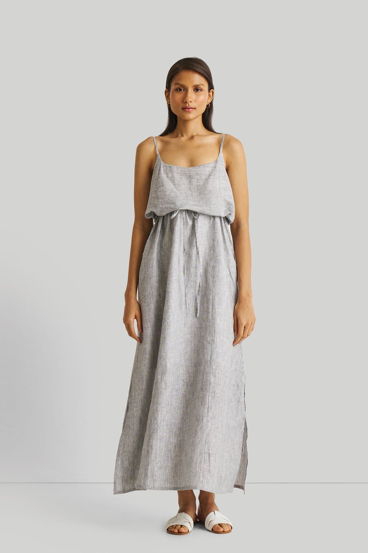 Strappy Pin Striped Maxi Dress | Color: Pin-striped Linen | Size: XS