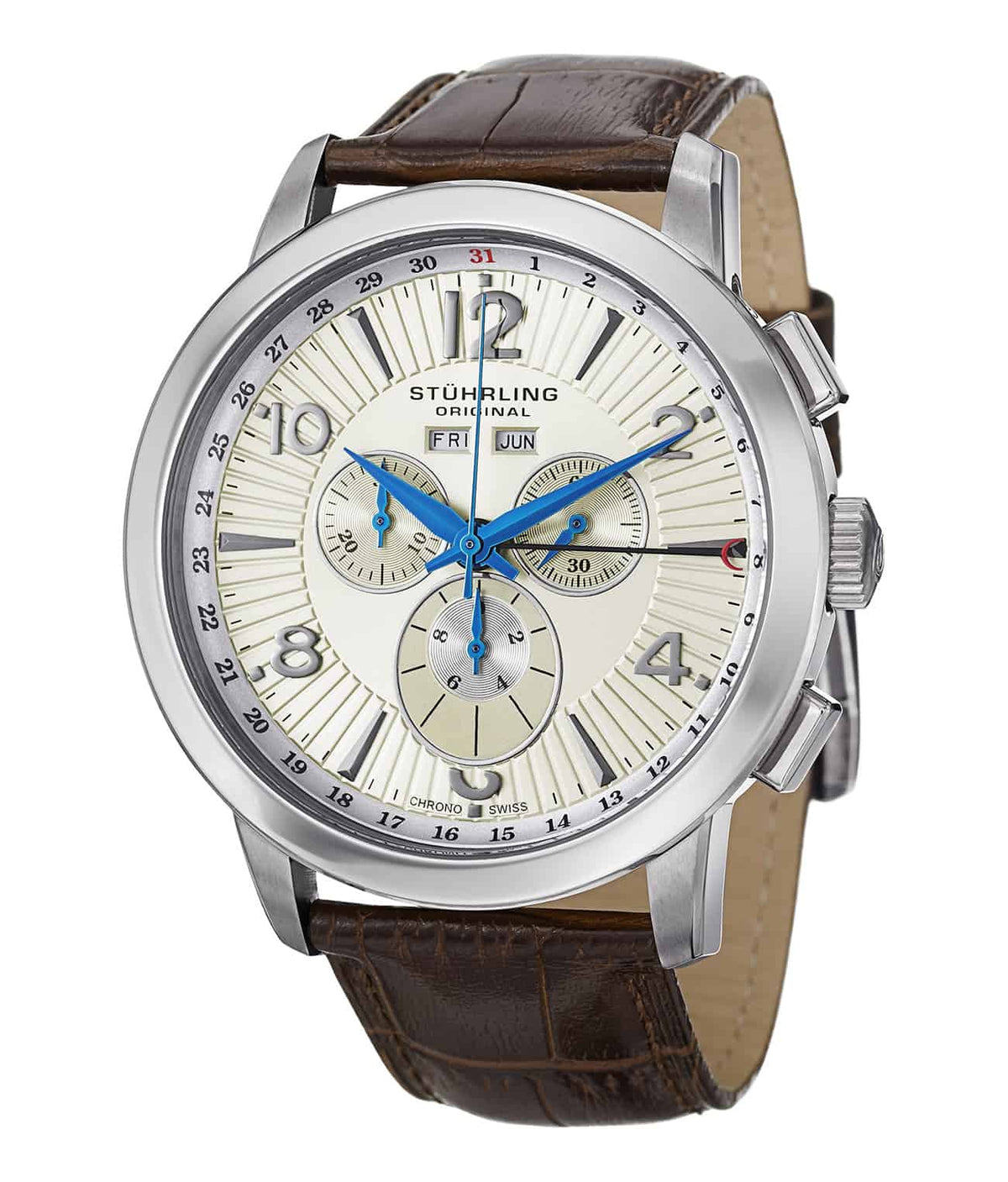 Navigator De Leon 132XL Quartz 48mm Classic - Champagne Dial / Silver Case / Brown Leather Strap Tang Buckle