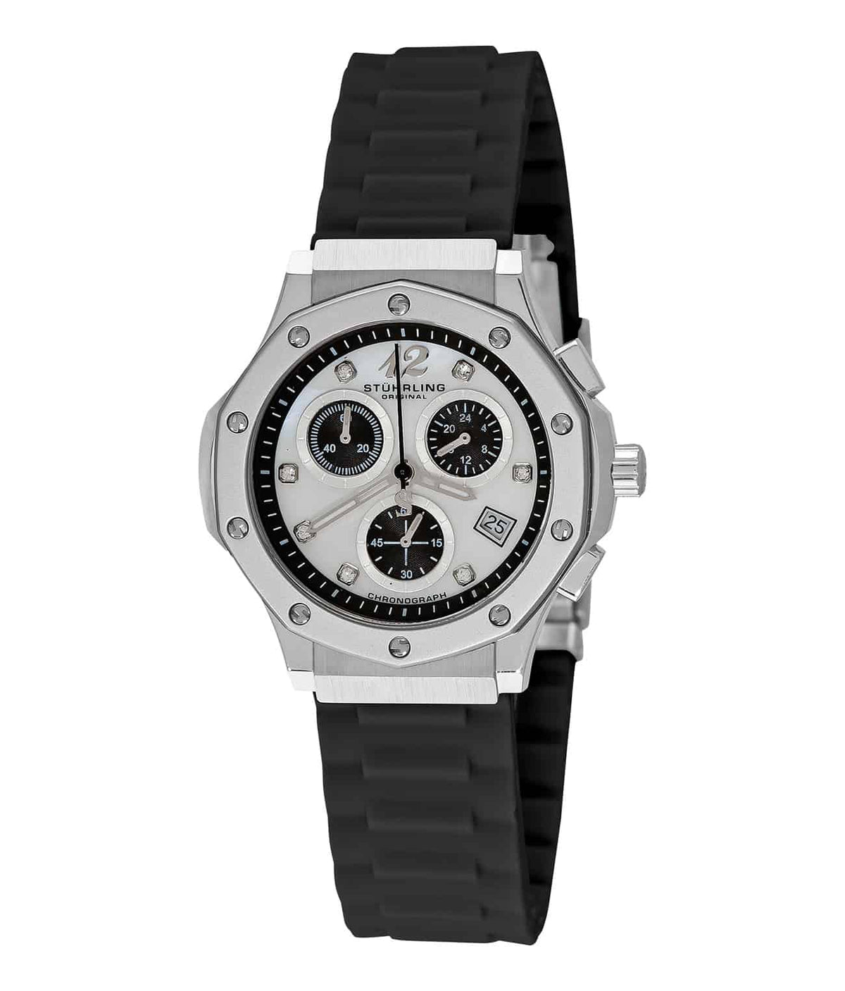 Cosmo Girl 180R Quartz 37mm Chronograph - White Dial / Silver Case / Black Silicone Strap Deployant Buckle