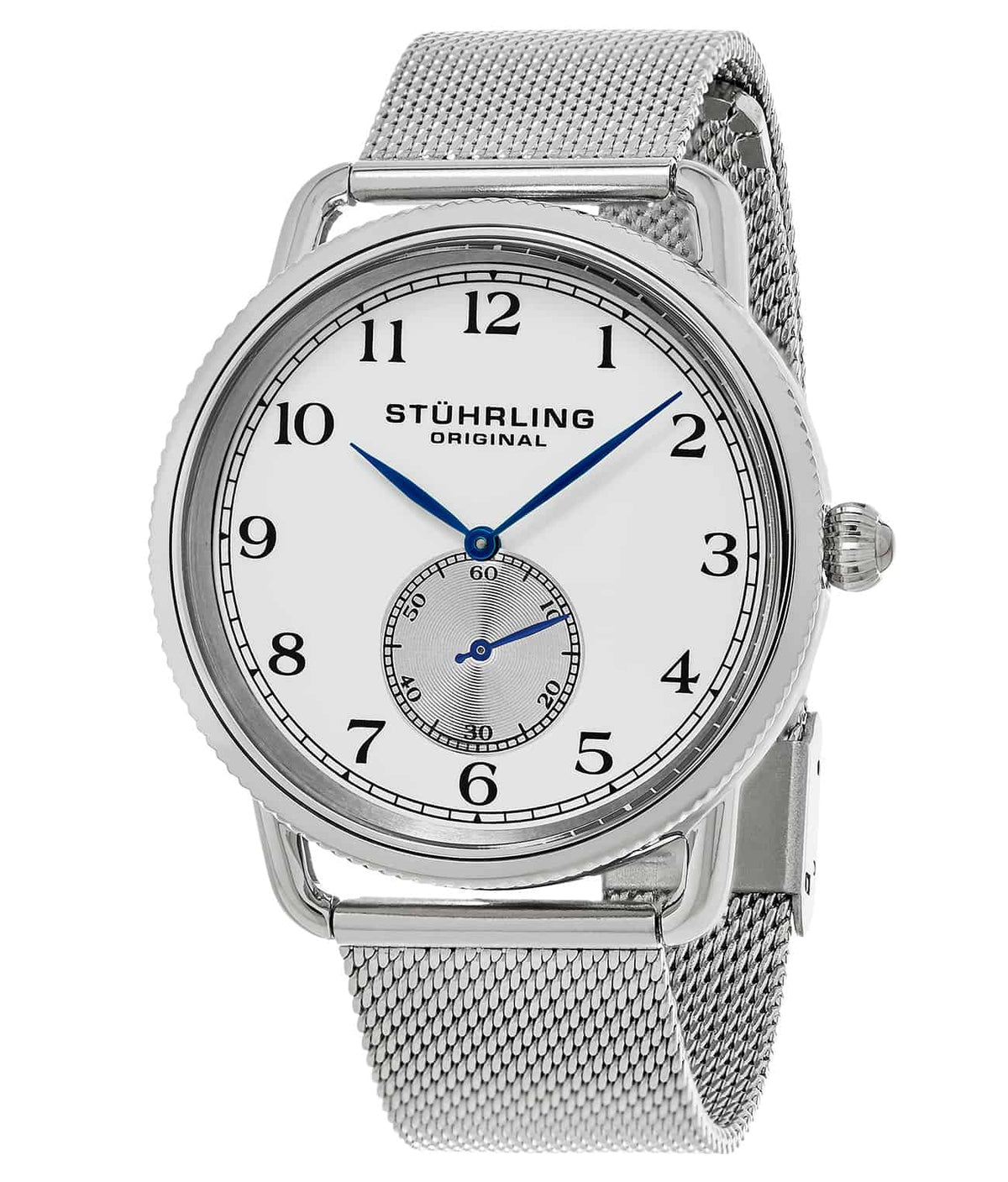 Stührling Classique 207M Quartz 40mm Classic - White Dial / Silver Case / Silver Stainless Steel Bracelet Deployant Buckle
