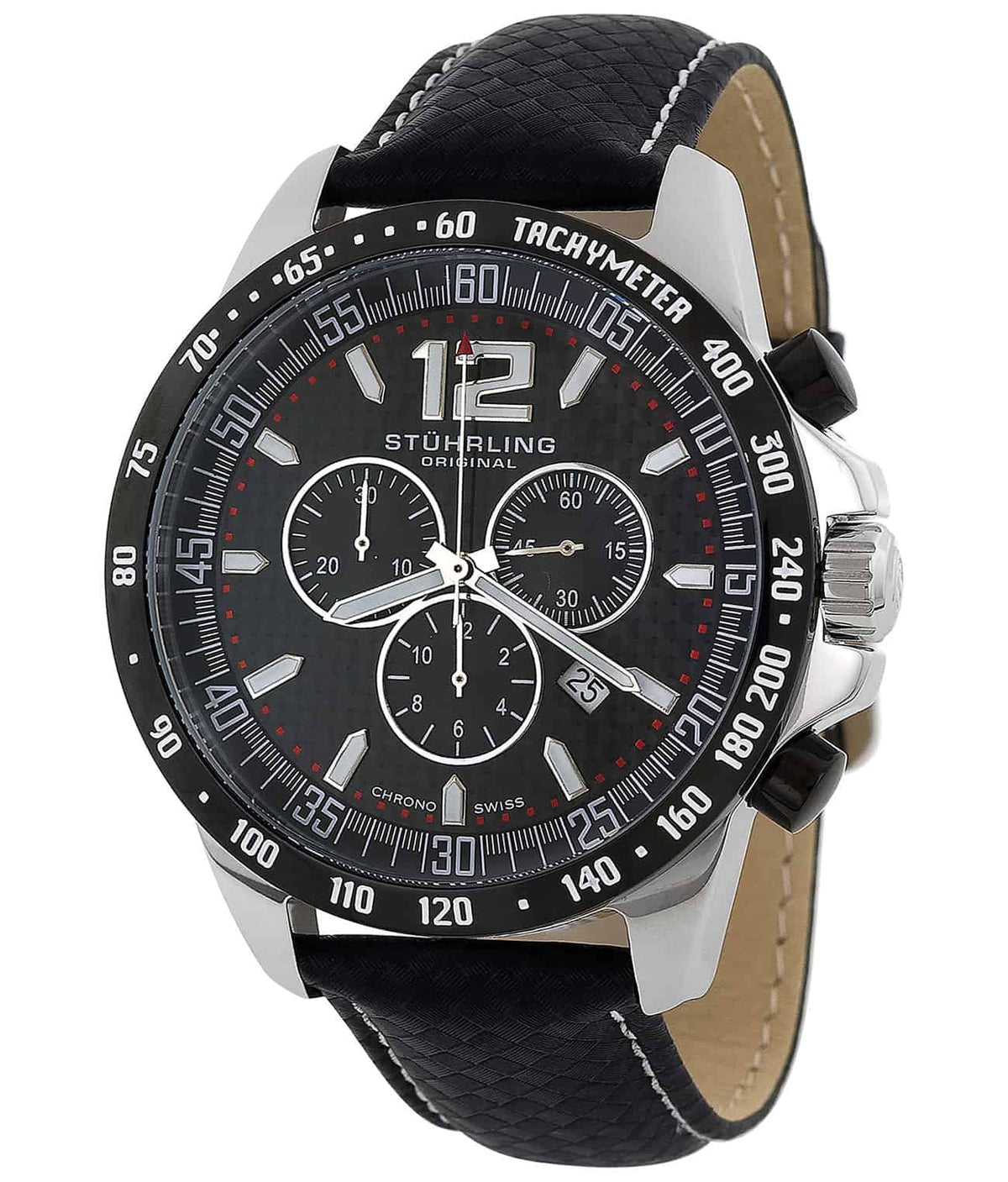 Concorso Chronograph 210A Quartz 46mm - Black Dial / Silver Case / Black Leather Strap Tang Buckle
