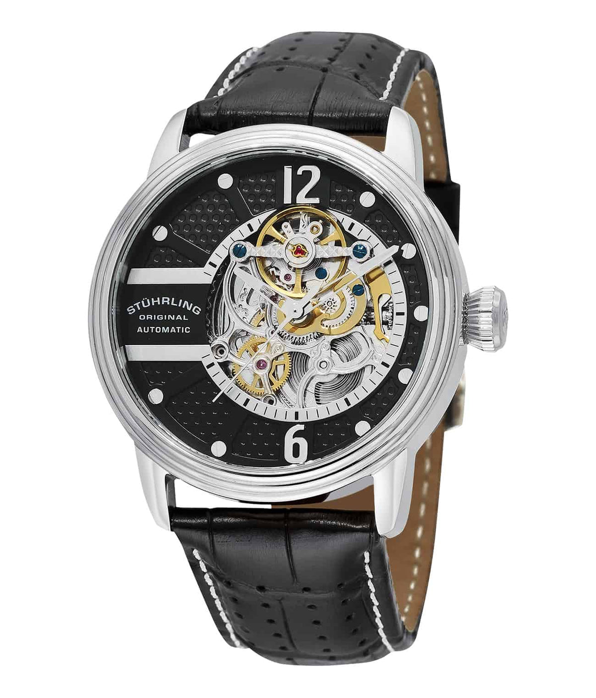 Prospero Classic 308A Automatic 44mm Skeleton - Black Dial / Silver Case / Black Leather Strap Tang Buckle