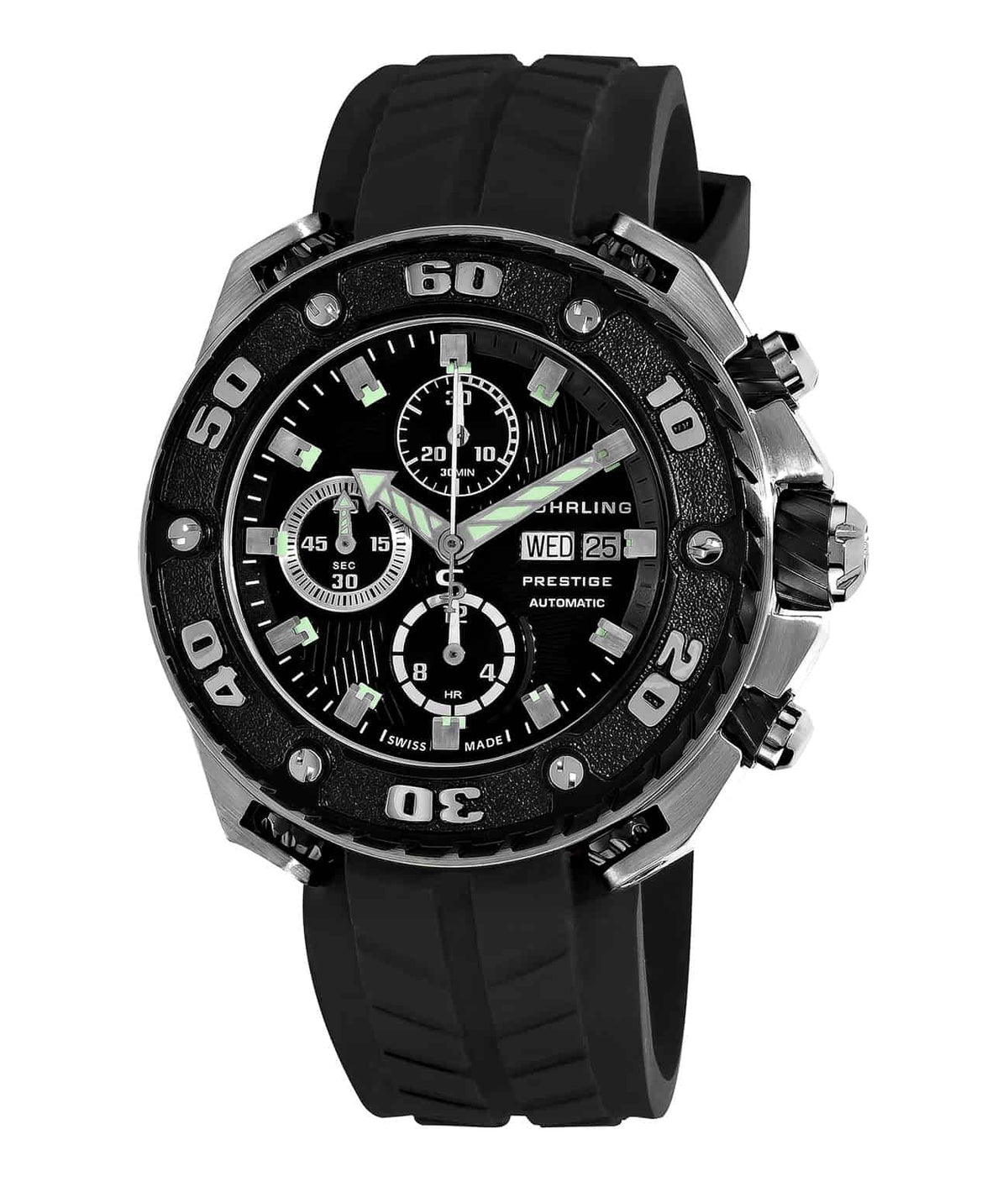 Maverick Prestige 322A Automatic 47mm - Black Dial / Silver Case / Black Silicone Strap Tang Buckle