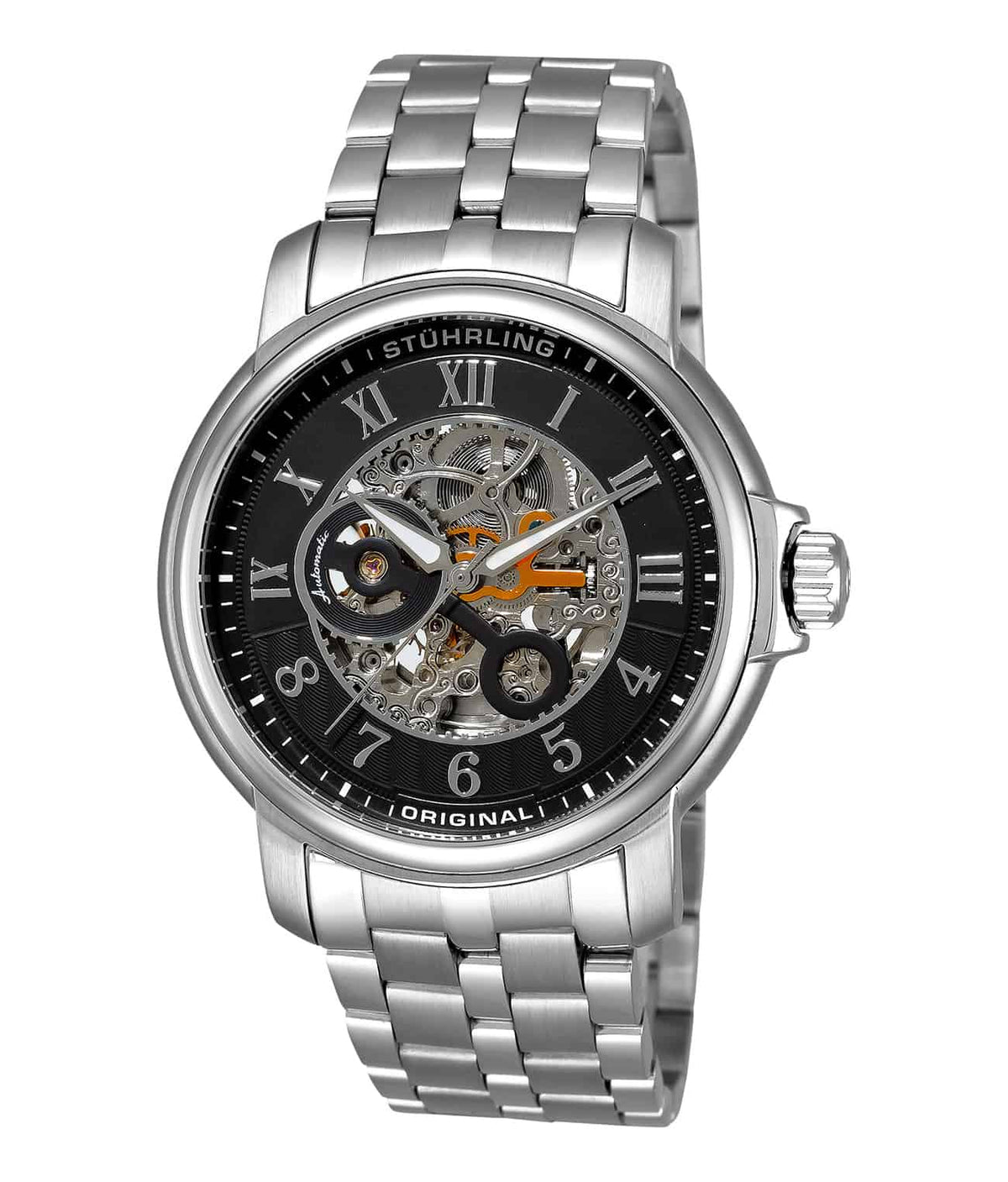 King Lear 344 Automatic 48mm Skeleton - Black Dial / Silver Case / Silver Stainless Steel Bracelet Deployant Buckle