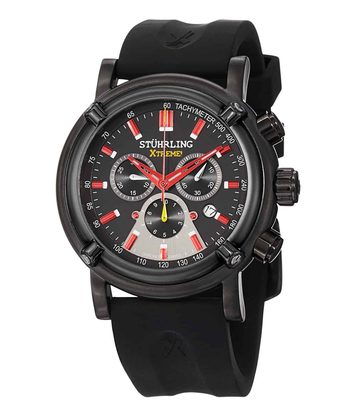 Aevus 355 Quartz 47mm Chronograph - Black Dial / Black PVD Case / Black Silicone Strap Tang Buckle
