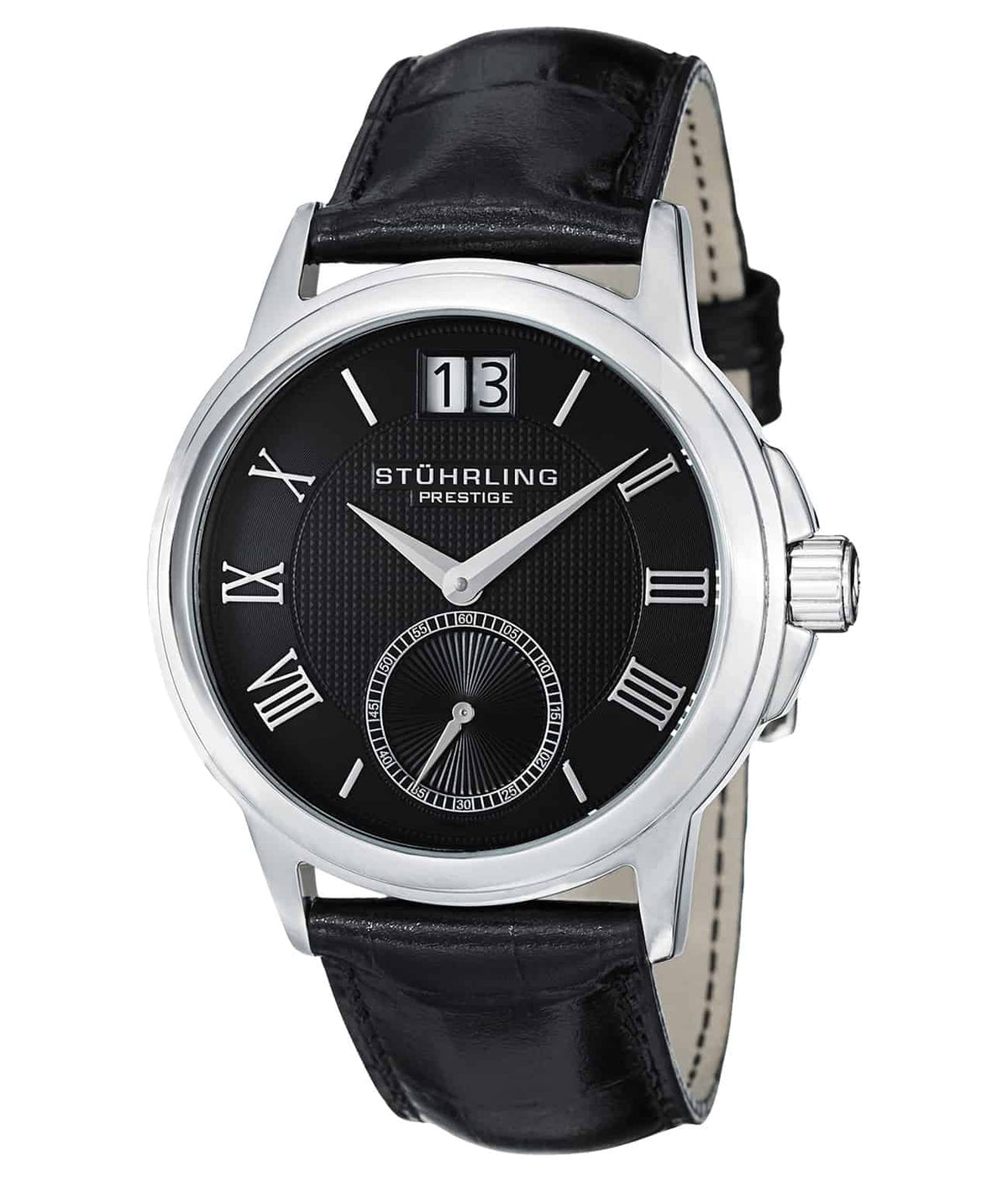 Noble 384 Quartz 41mm - Black Dial / Silver Case / Black Leather Strap Tang Buckle