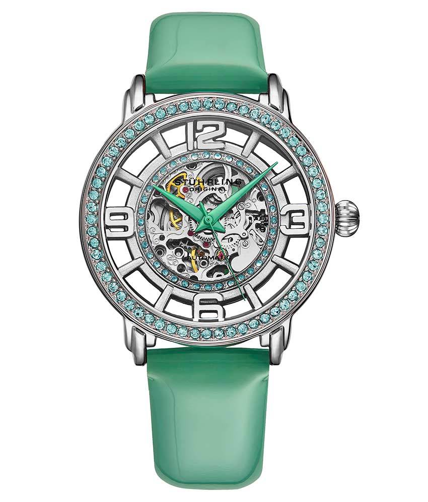 Stührling Winchester 3941 Automatic 38mm Skeleton - Silver Dial/Silver Case/Green Leather Strap