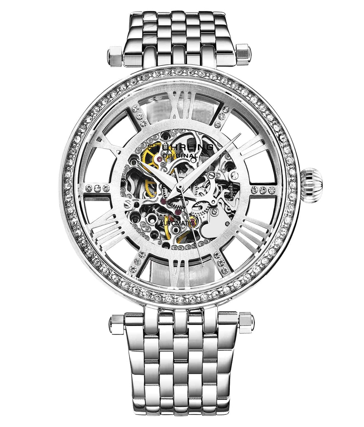 Stührling Delphi 3944 Automatic 38mm Skeleton - Silver Dial/Silver Case/Silver Bracelet