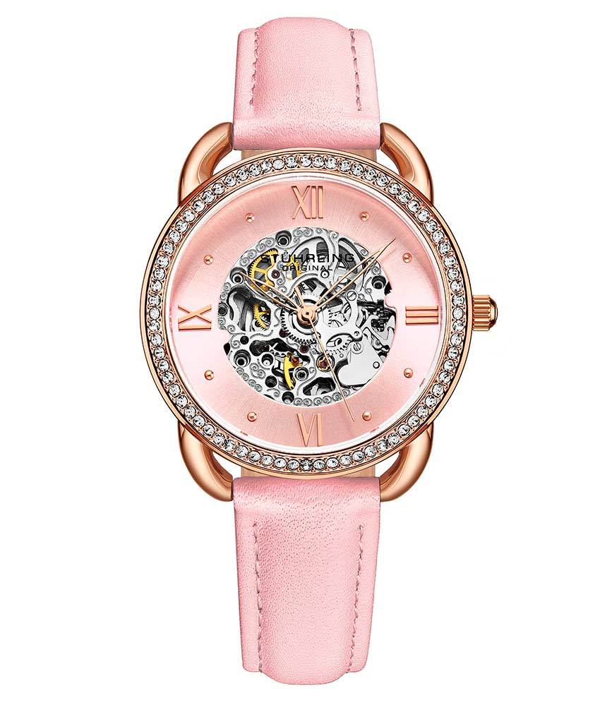 Stührling Nexus Automatic 36mm Skeleton - Pink Dial/ Rose Gold Bezel/ Pink Strap