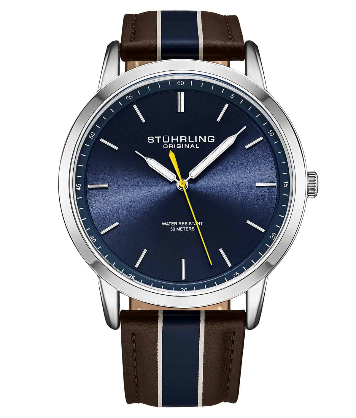 Stührling Trailblazer Quartz 44mm Classic - Blue Dial/Silver Case/Leather Strap