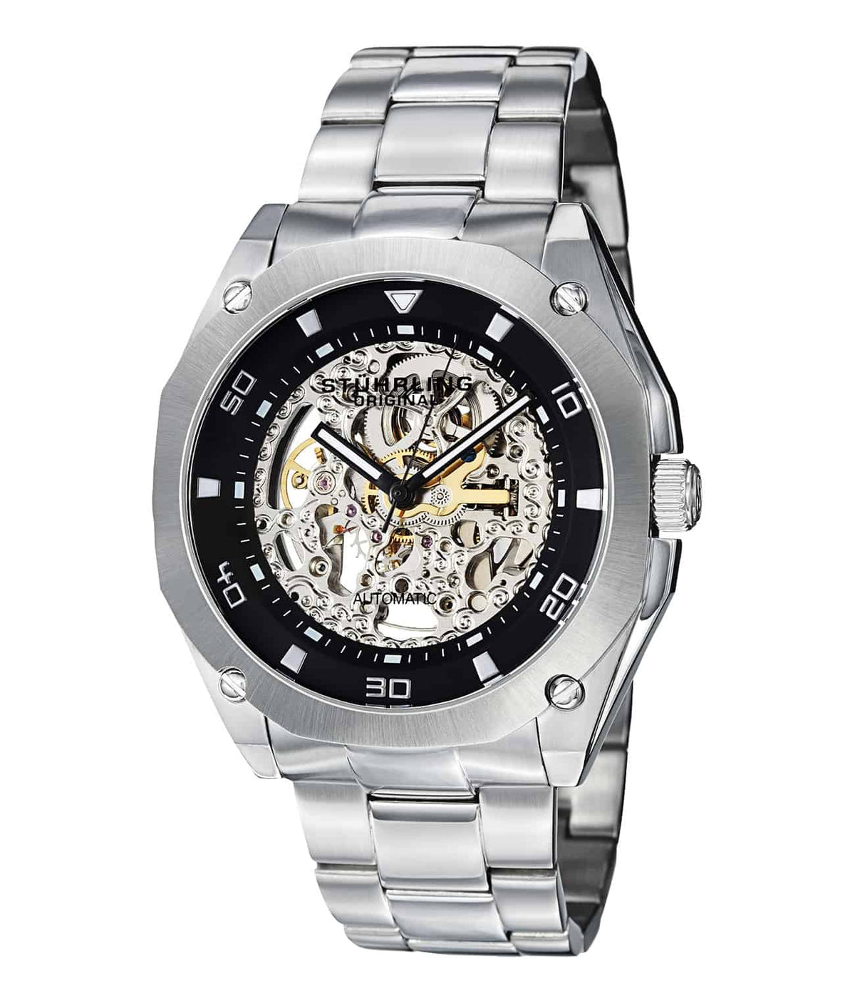 Gallant 418 Automatic 46mm Skeleton - Black Dial / Silver Case / Silver Stainless Steel Bracelet Deployant Buckle