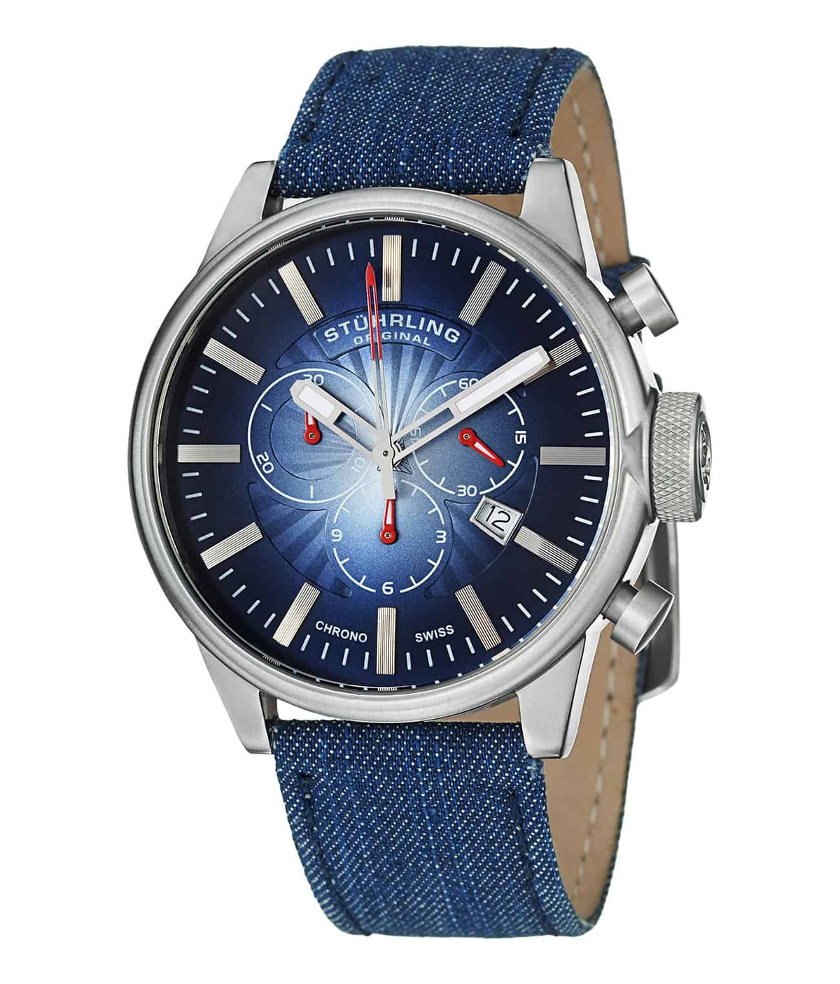 Concorso Sport 468A Quartz 45mm Chronograph - Blue Dial / Silver Case / Blue Leather Strap Tang Buckle