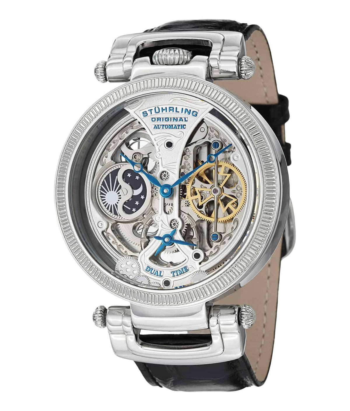 Emperor Luster 590 Automatic 46mm Skeleton - Silver Dial / Silver Case / Black Leather Strap Tang Buckle