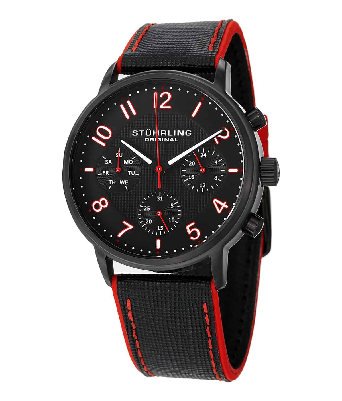 Monaco 668 Quartz 42mm Chronograph - Black Dial / Black PVD Case / Red Leather Strap Tang Buckle