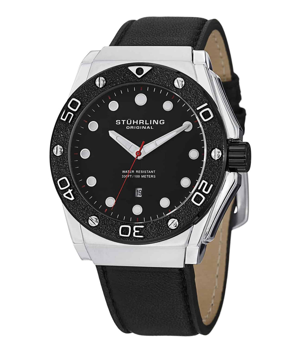 Apocalypse Storm 723 Quartz 44mm Diver - Black Dial / Silver Case / Black Leather Strap Tang Buckle