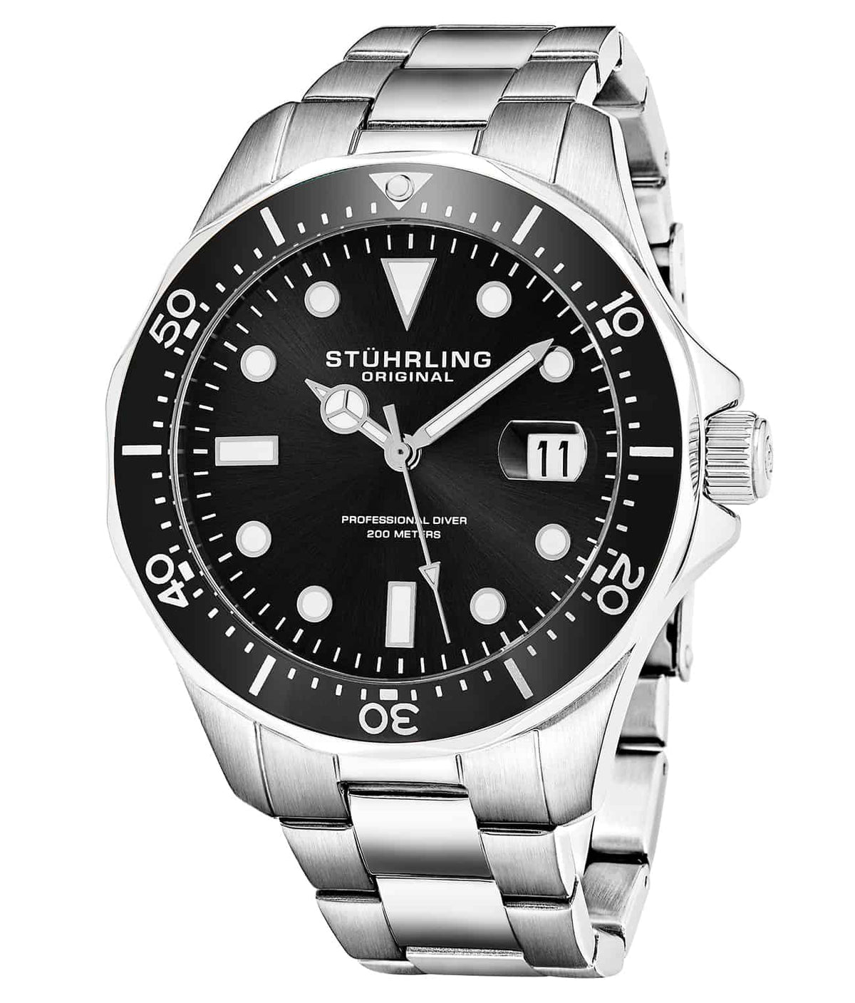 Regatta 824 Quartz 42mm Diver - Black Dial / Silver Case / Silver Stainless Steel Bracelet Deployant Buckle