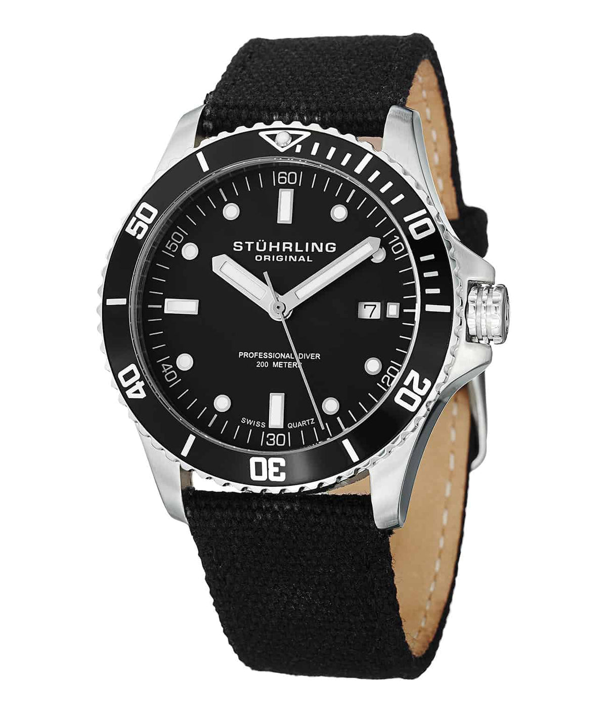 Caravel 825 Quartz 42mm Diver - Black Dial / Silver Case / Black Canvas Strap Tang Buckle