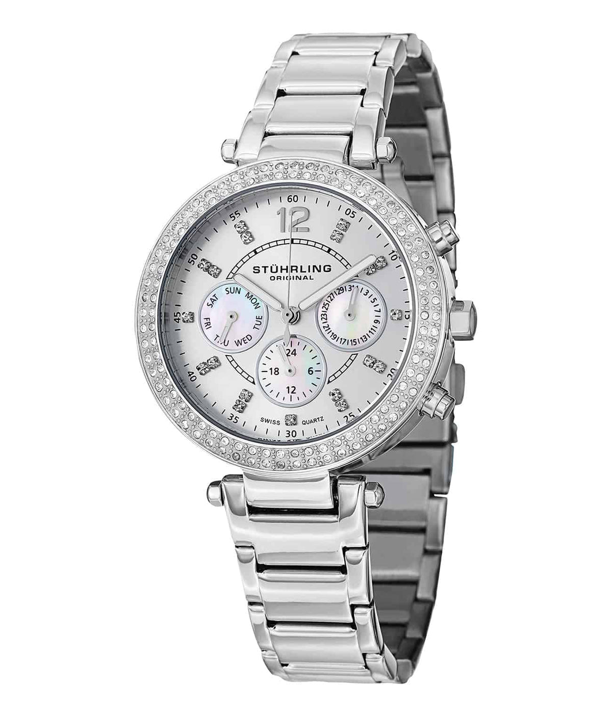 Damsel 888 Quartz 38mm Chronograph - Silver Dial / Silver Case / Silver Stainless Steel Bracelet Deployant Buckle