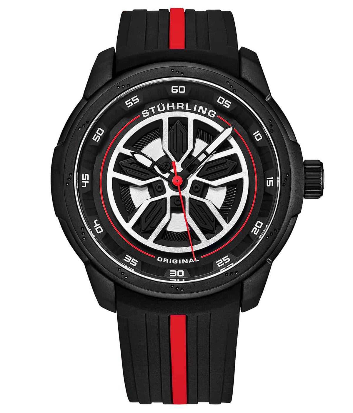 Stührling Speedster Quartz 984 Aviator 44mm - Black Dial / Black Case / Black Rubber Strap Black Tang Buckle