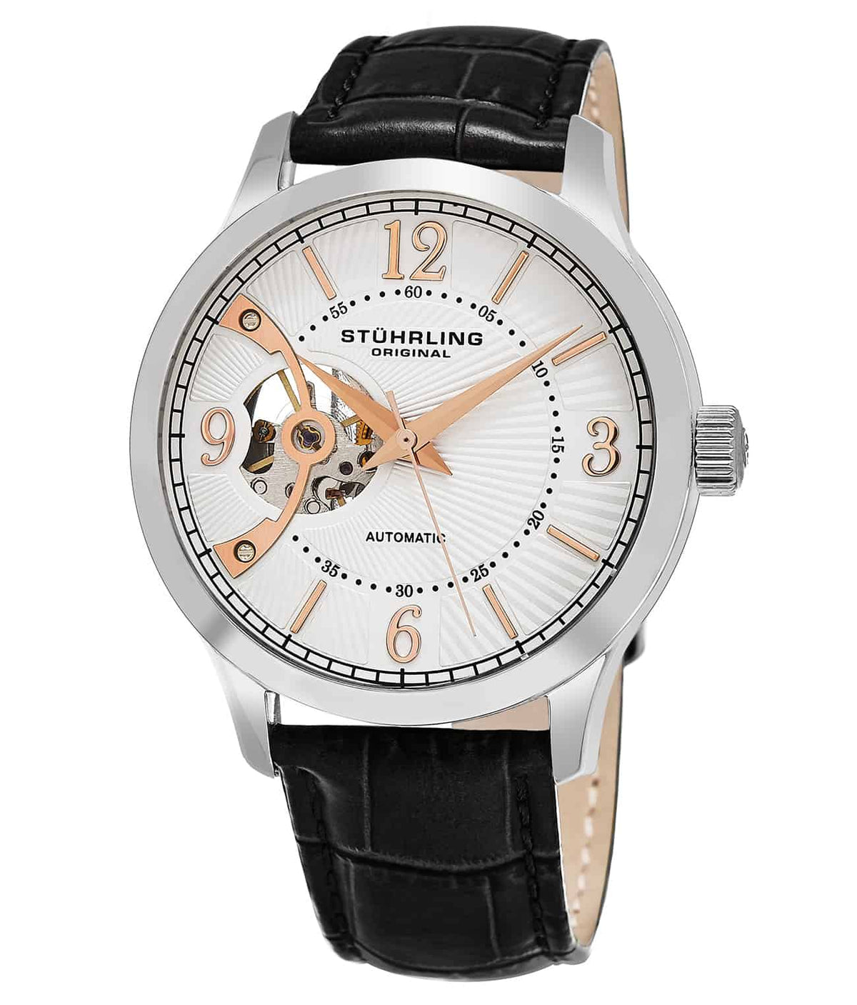 Classique 987 Automatic 40mm Skeleton - Ivory Dial / Silver Case / Black Leather Strap Silver Tang Buckle