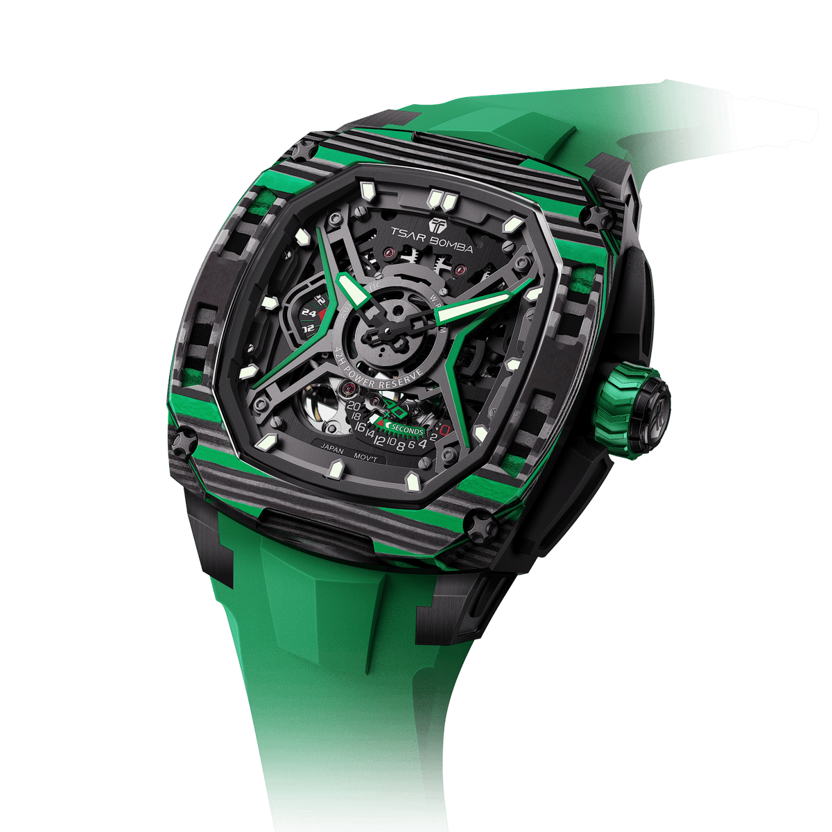 Tsar Bomba Men's Automatic Watch | Green | 42.8mm Carbon Fiber Case | Men's Luxury Timepiece | Dark Matter 5 | TB8605