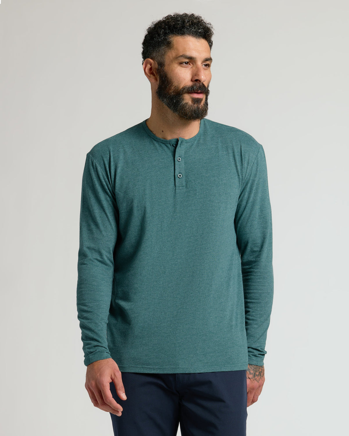 True Classic Multi Heather Seafarer Classic Long Sleeve Henley Shirt | Cotton Blend | Athletic Cut | Small