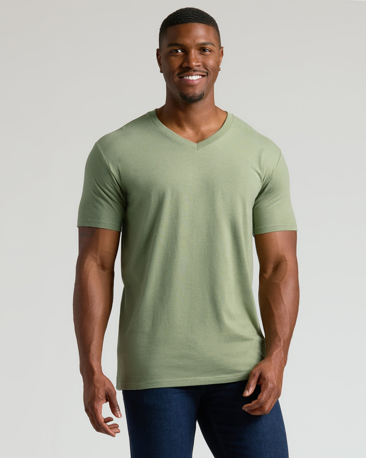 True Classic Dark Heather Bay Green Tall Classic V-Neck | Small