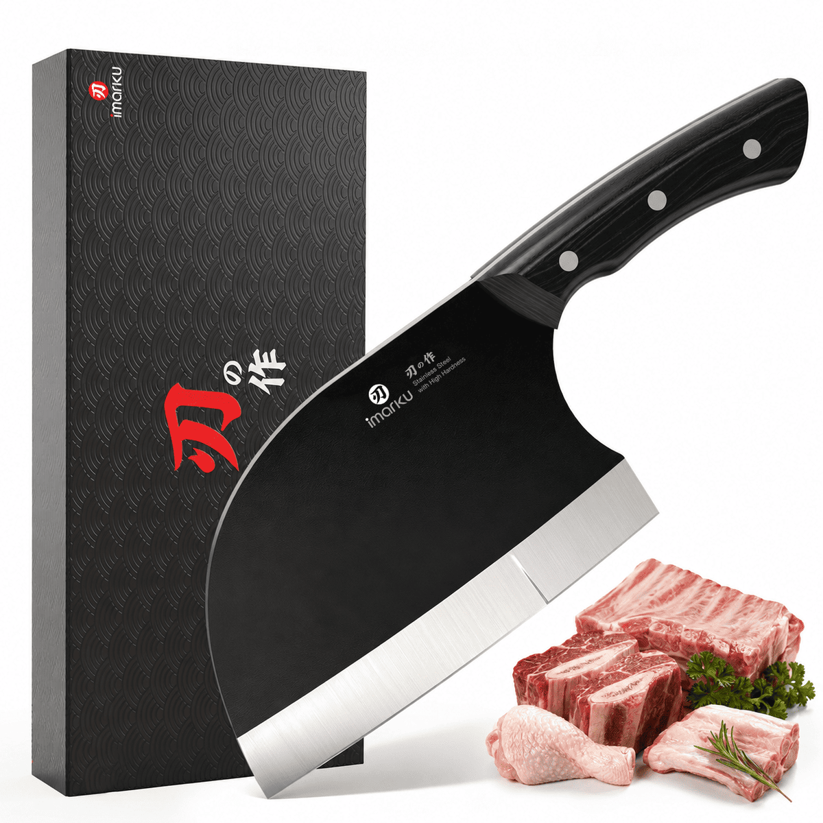 6.7" Serbian Cleaver, Japanese Steel Butcher Knife for Meat, Poultry & Vegetables
