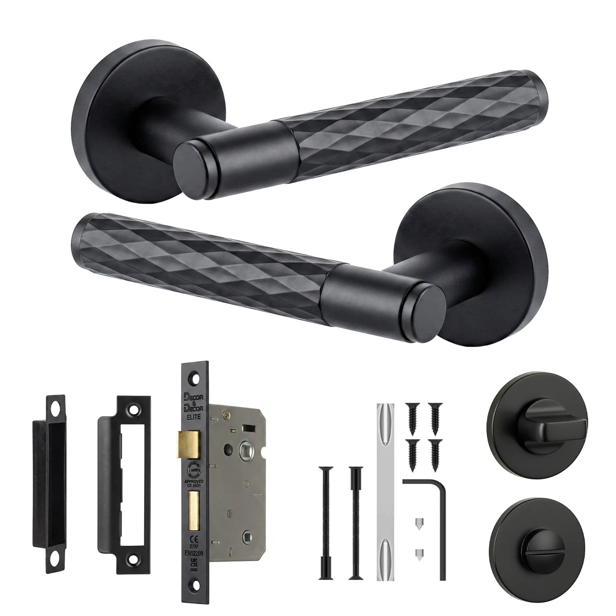 Tore Matt Black Bathroom Door Lever Handles - Bathroom Kit 64mm
