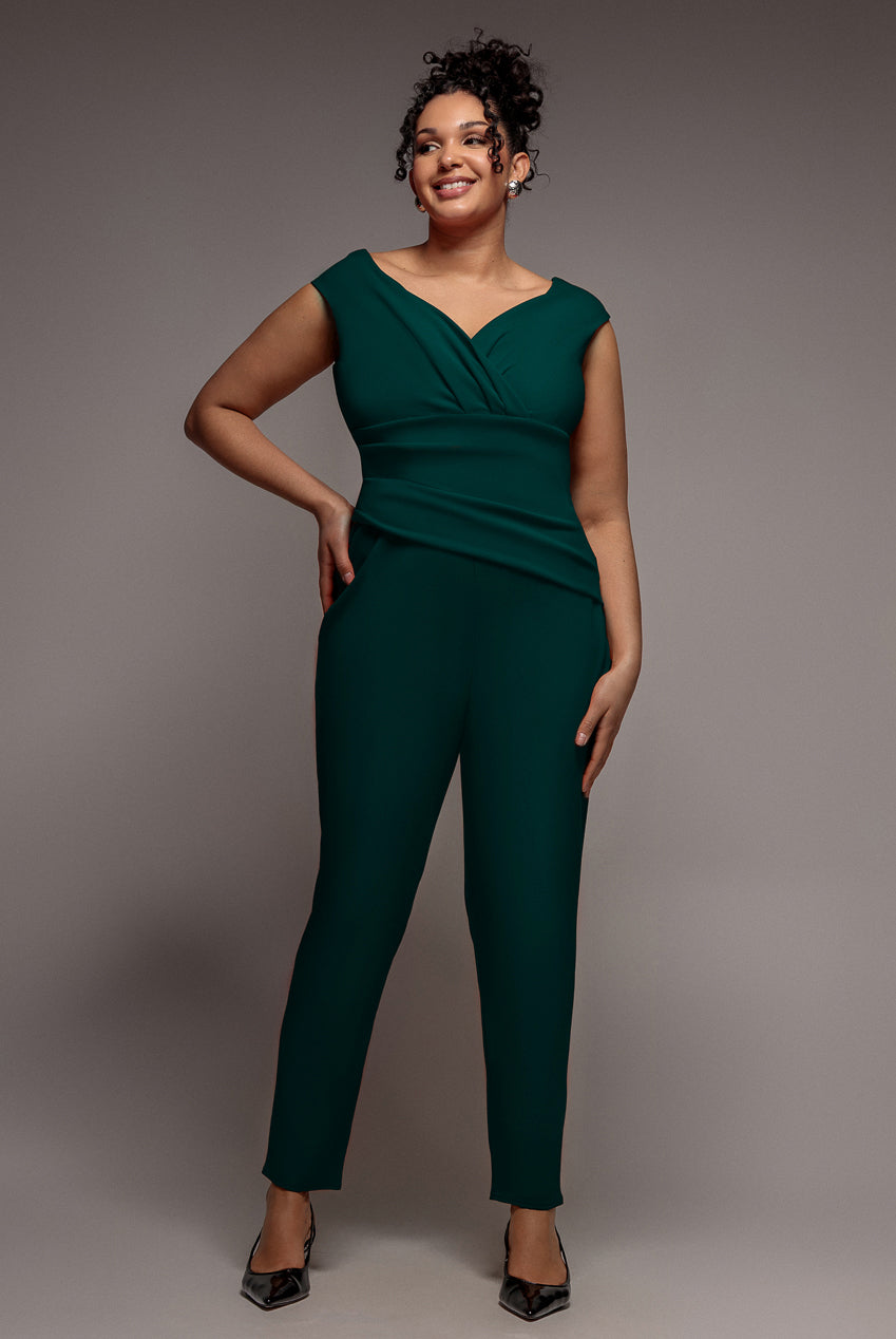 Goddiva Plus Bardot Scuba Jumpsuit - Emerald Green