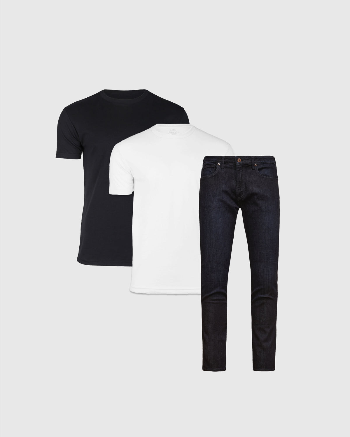 True Classic Trial Crew & Indigo Blue Wash Straight Comfort Stretch Jeans 3-Pack | Cotton Blend | Athletic Cut | Small