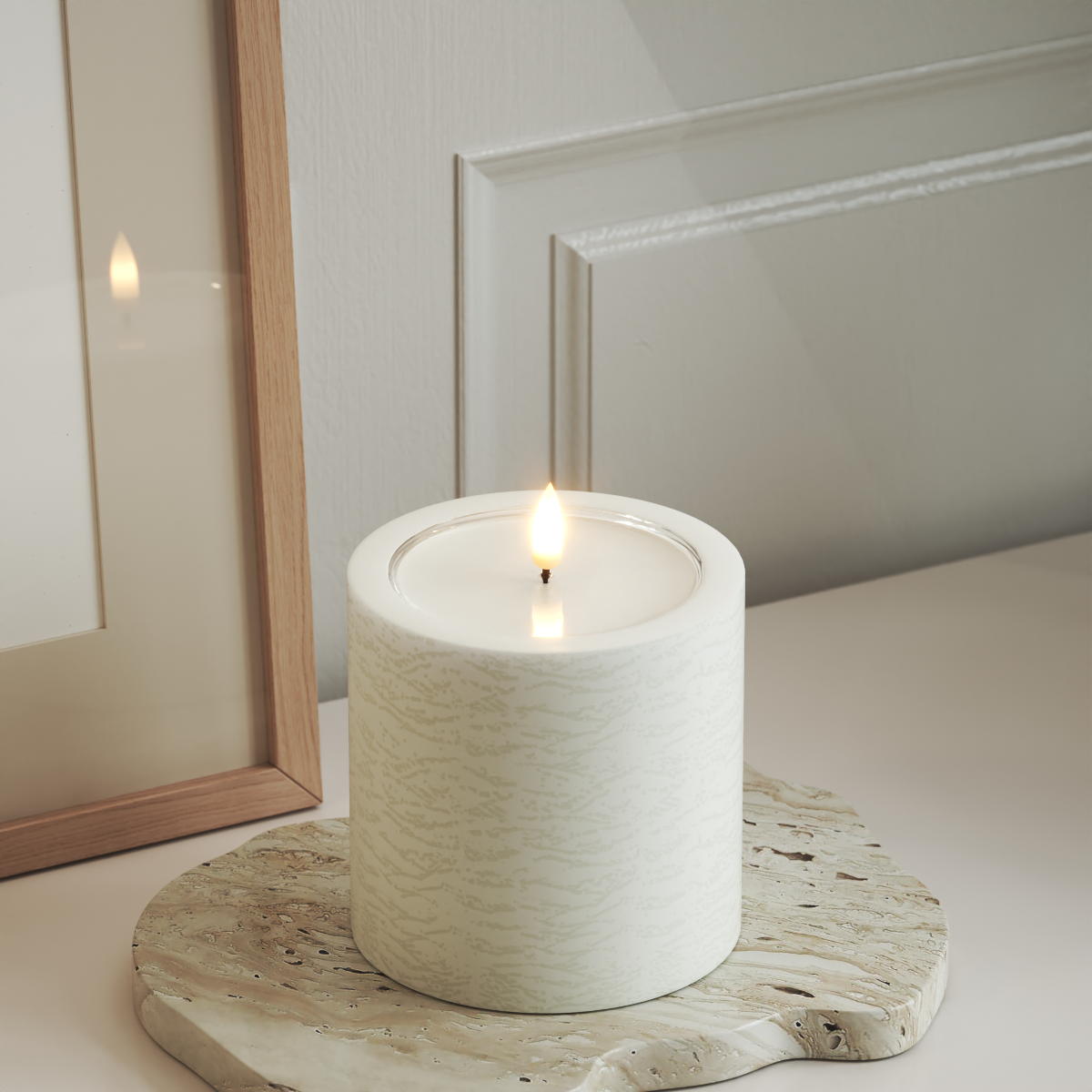 Unique LED-Blockkerzen D 10 x 10 cm, Weiß