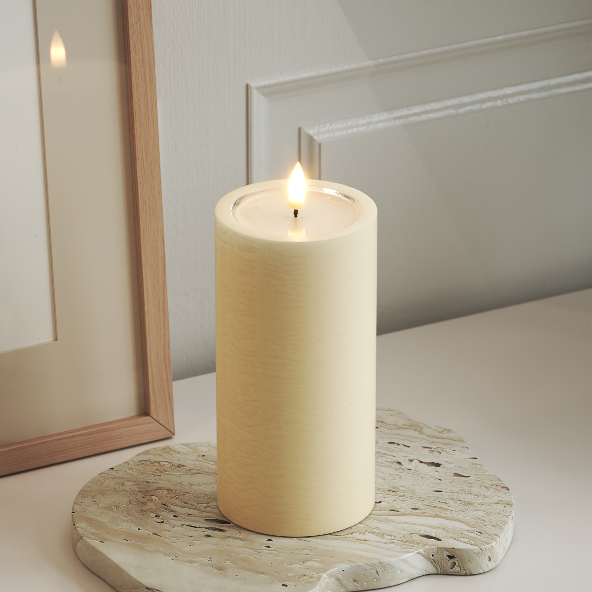 Unique LED-Blockkerzen D 7,5 x 15 cm Creme