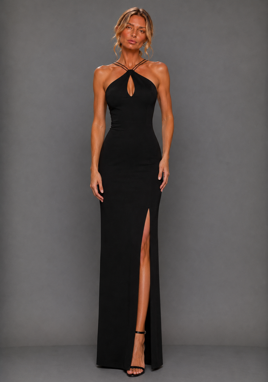 Auralia | High Neck Strappy Black Maxi Dress - 6 / black